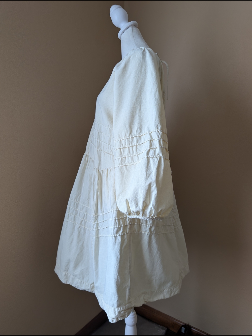 Free People Sweet Surrender Mini Dress XL Ivory Cotton Puff Sleeve Babydoll - Picture 5 of 13